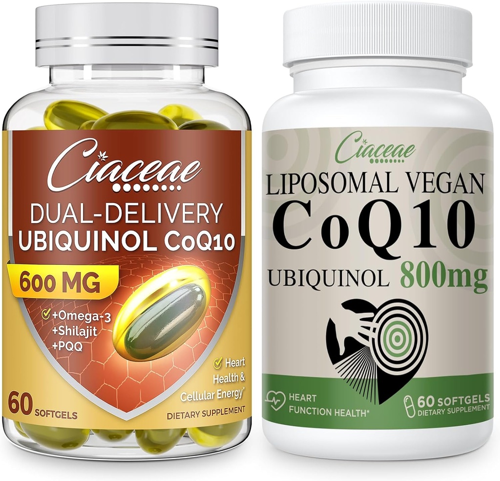 Liposomal CoQ10 800mg 1PCS Bundle with Ubiquinol CoQ10 600 MG Softgels with Omega-3 & Shilajit & PQQ 1PCS