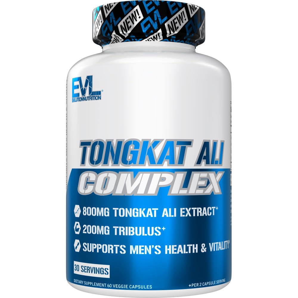 Evolution Nutrition Tongkat Ali - Mænds Health + Vitality Supplement - 800mg Tongkat Ali + 200mg Tribulus - Performance Support - Vegan + Gluten Gratis kapsler - 30 Servere