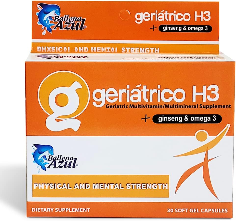 Ballena Azul Kosttilskud, geriatriske multivitaminer, Ginseng og Omega 3