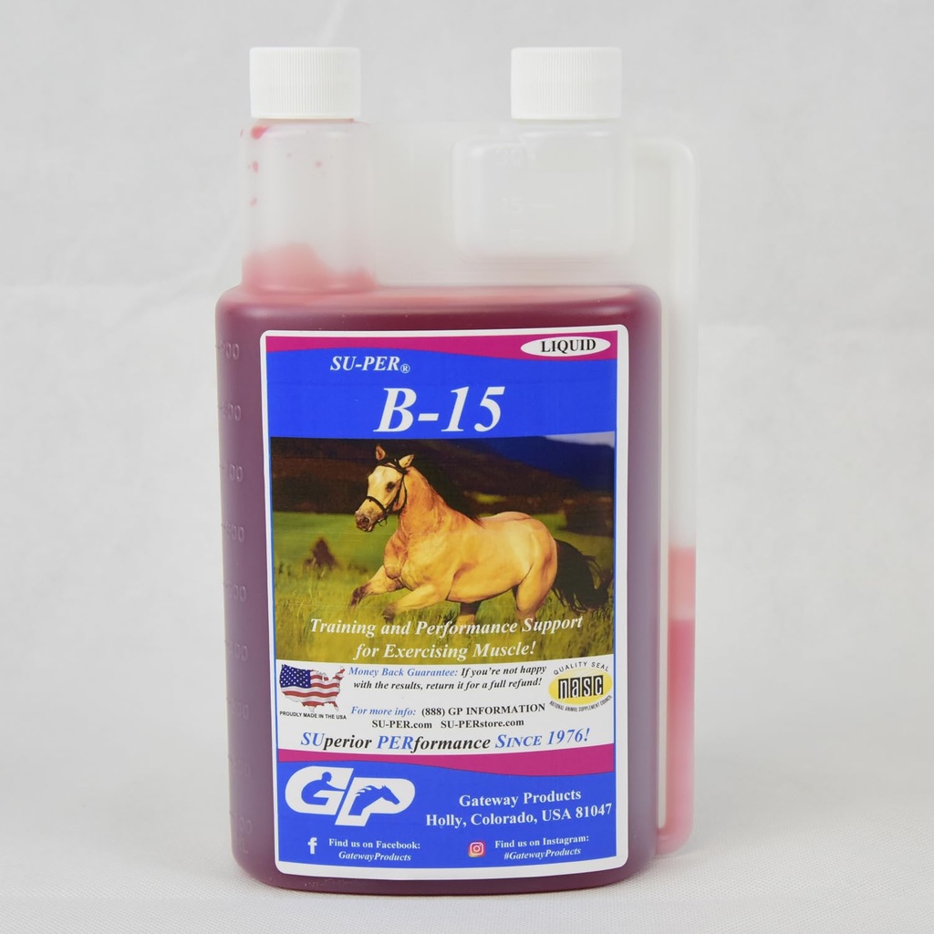 SU- PER B- 15 Vitamin supplement til heste - Equine Vitamin B- 15 Væske til Performance Support - Understøtter Normal Kardiovaskulær Immun & Muskelfunktion - 1 Quart, (2 Pack)
