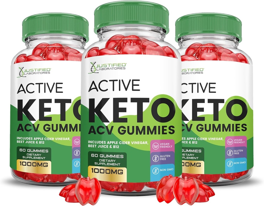 (3 Pack) Active Keto ACV Gummies Advanced Formel 1000MG ActiveKeto Keto Gummies Apple Cider Vinciate Formuleret med Pomegranate Beet Juice Powder B12 Vegan Non GMO 180 Gummys