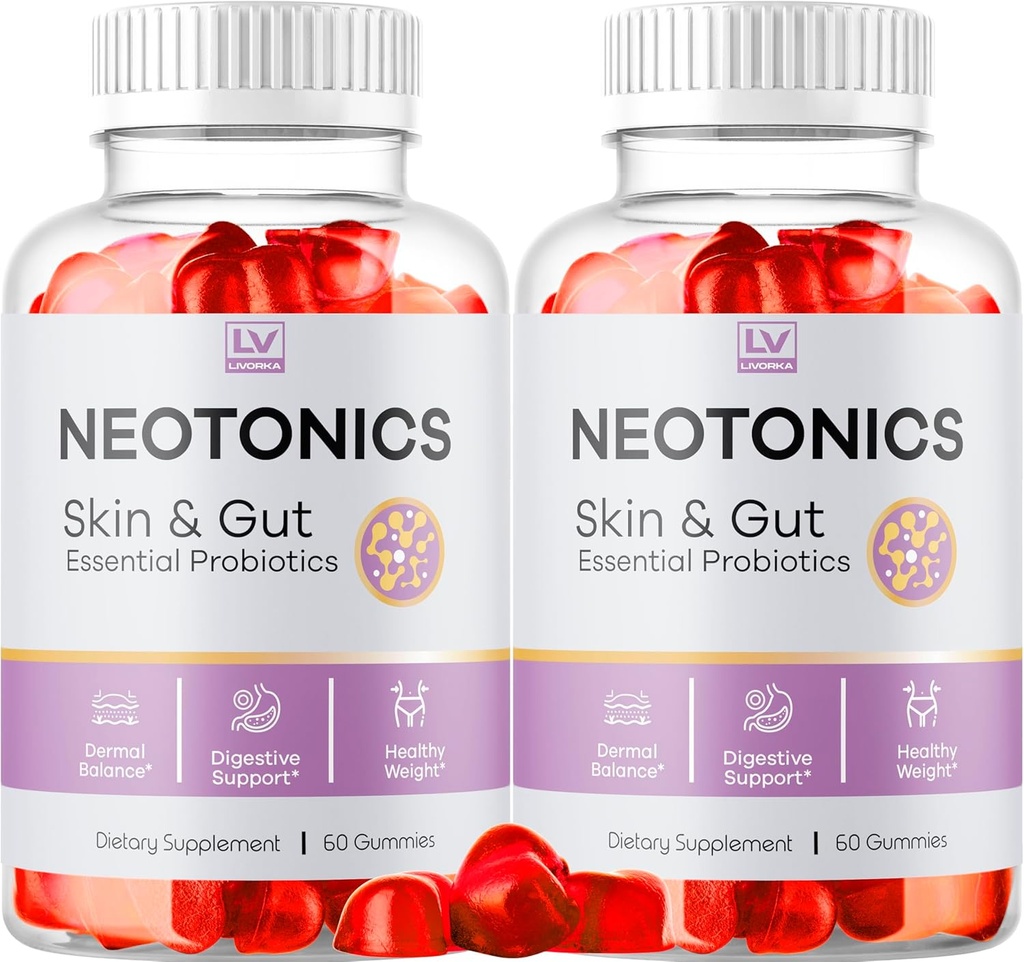 (2 Pack) Neotonics Skin and Gut Gummies, Neotonics Skin & Gut Essential Probiotika Gummies, Neotonics Skin And Gummies Anmeldelser, Neotonics Gummies, 120 Gummies For 2 Måneder