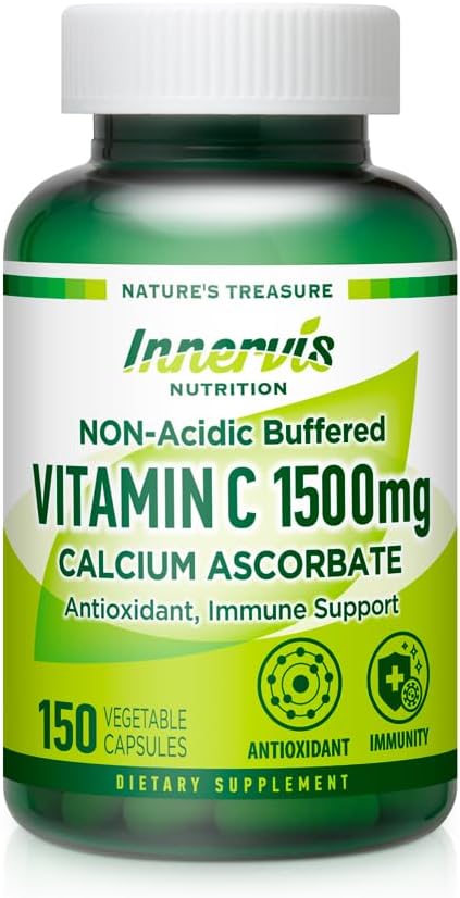 Non- Acid C-vitamin 1500mg - høj- Absorption Calcium Ascorbat til immun- og antioxidanttilskud - 150 Veggie kapsler