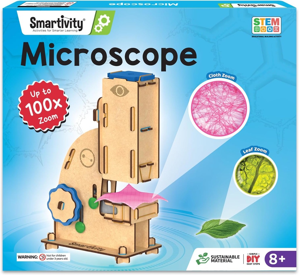 Smartity Microscope 100x Zoom STEM Legetøj til børn alder 8 til 14 År Gamle Budding124; Cool Fødselsdagsgaver Idéer til drenge & Piger Budding124; DIY Science Legetøj for 8,9,10,11,12,13,14 År I Wooden Engineering Game