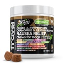 Travel Chews Kvalme Relief for Dogs against 124; Ginger L- Tryptophan Kamille Passion Flower L- Theanine Pebermynte Valerian Root Fennel Licorice Root Marshmallow Root Slippery Elm Melatonin Chew