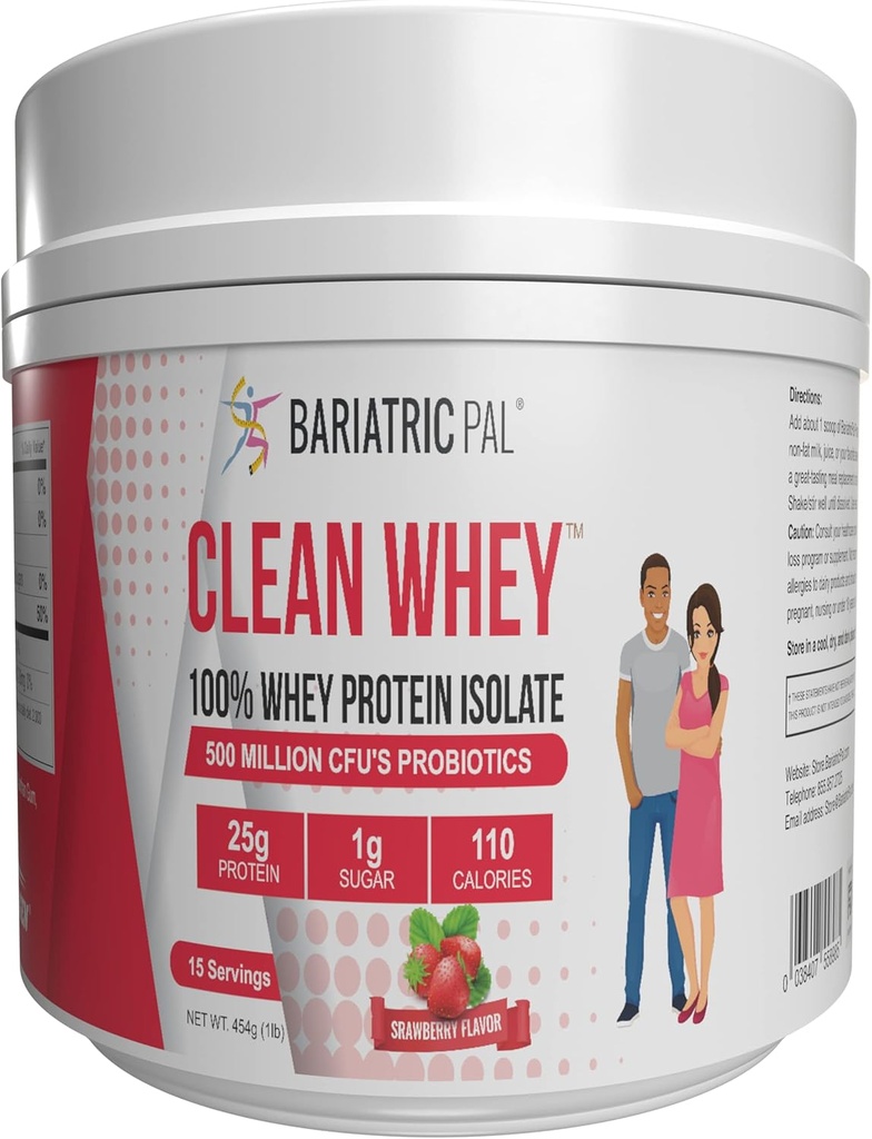 BariatricPal Clean Whey Protein (25g) med Probiotika - Jordbær (15 Servere)