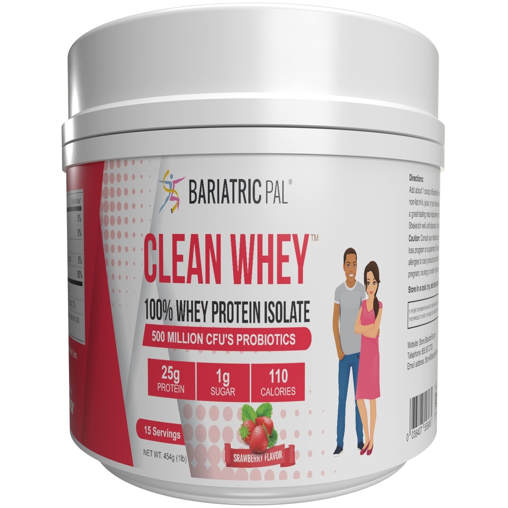 BariatricPal Clean Whey Protein (25g) med Probiotika - Jordbær (15 Servere)