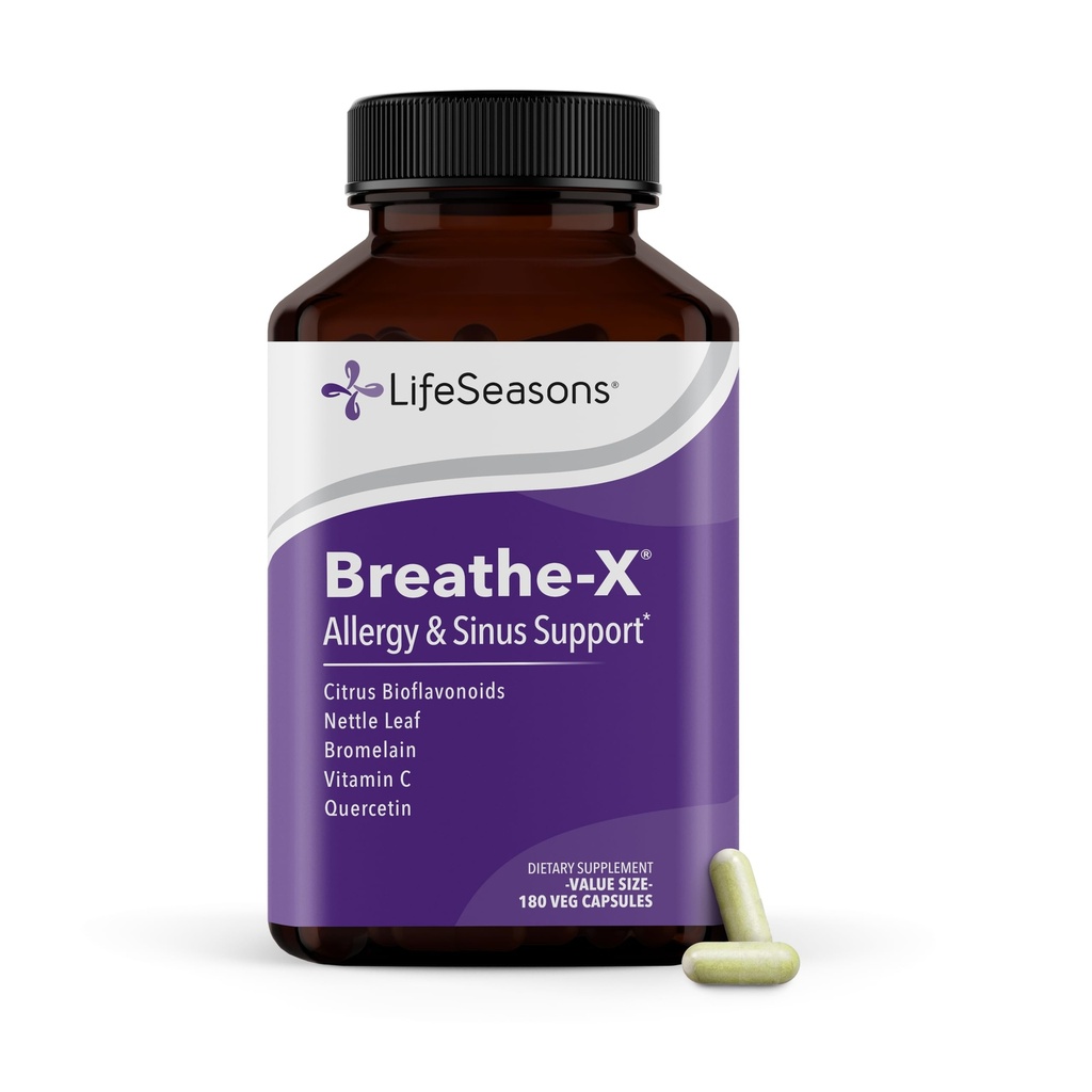 Træk vejret -X - Allergi & Sinus Relief Supplement - Understøtter sinus & nasal ubehag - Non- Drowsy & Fast- Action- Quercetin, Bromelain, Citrus Bioflavonoider, Nettle Leaf & C-vitamin - 180 kapsler