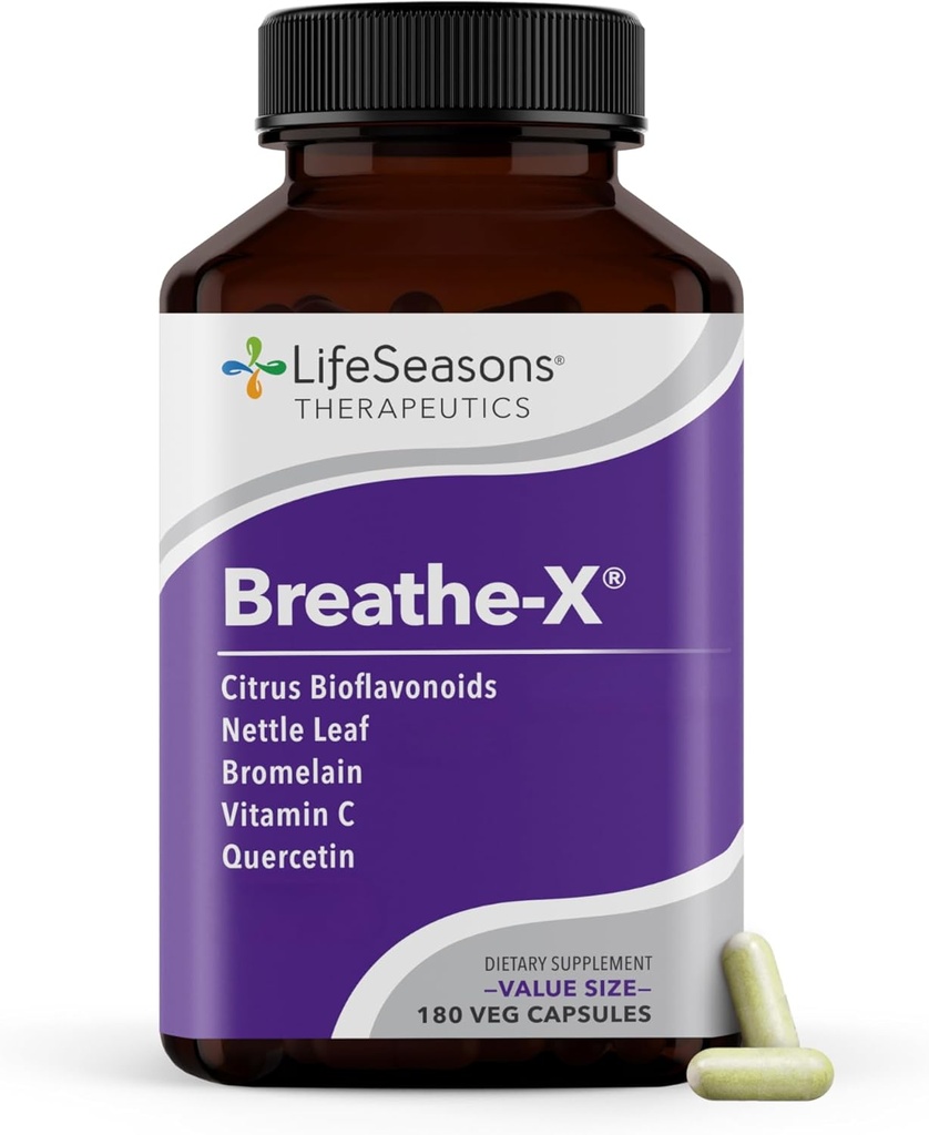 Træk vejret -X - Allergi & Sinus Relief Supplement - Understøtter sinus & nasal ubehag - Non- Drowsy & Fast- Action- Quercetin, Bromelain, Citrus Bioflavonoider, Nettle Leaf & C-vitamin - 180 kapsler