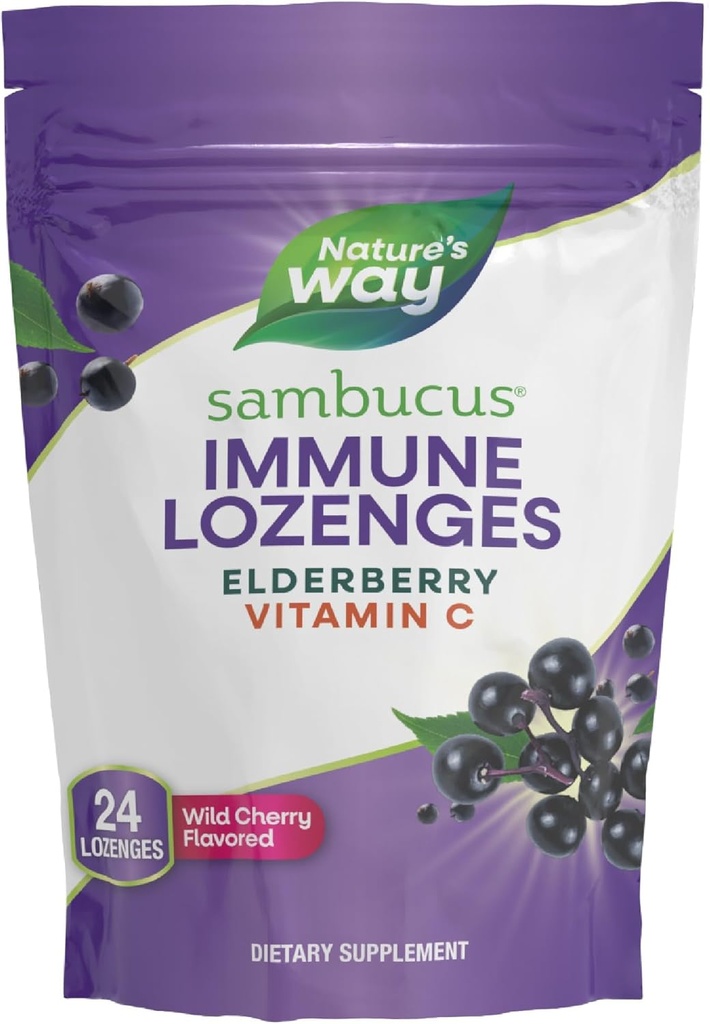 Nature 's Way Sambucus Immunlozenges, High Potency Vitamin C, Elderberry, Wild Cherry Flavored, 24 Lozenges (Packaging May Vary)