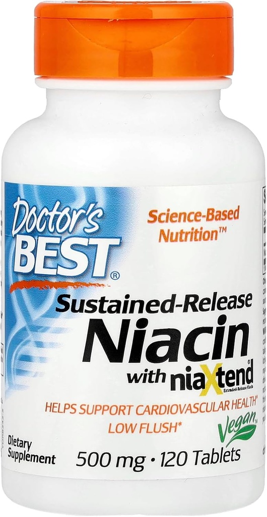 Doctor 's Best Real Niacin Extended Release, 500 mg, 120 Count
