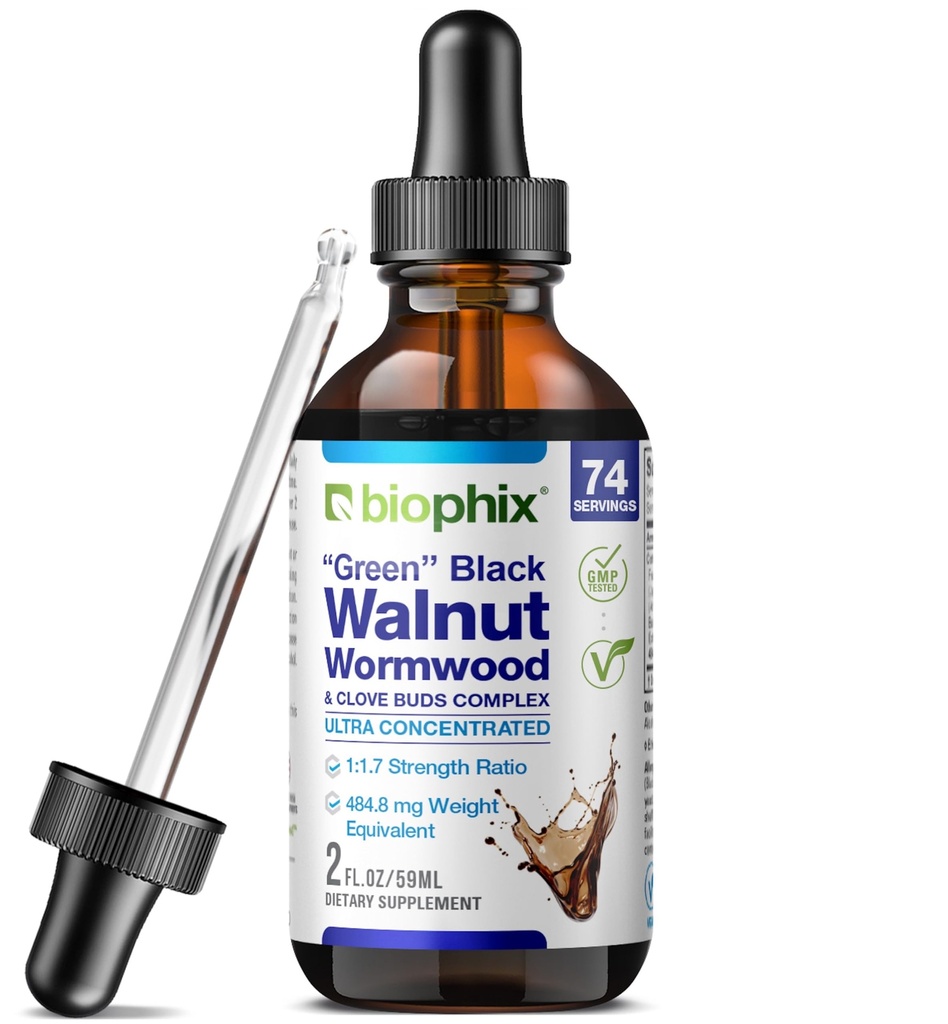biophix Green Black Walnut Wormwood Extract 2 oz - Natural Potent Urter Cleanser Understøtter Intestinal Health