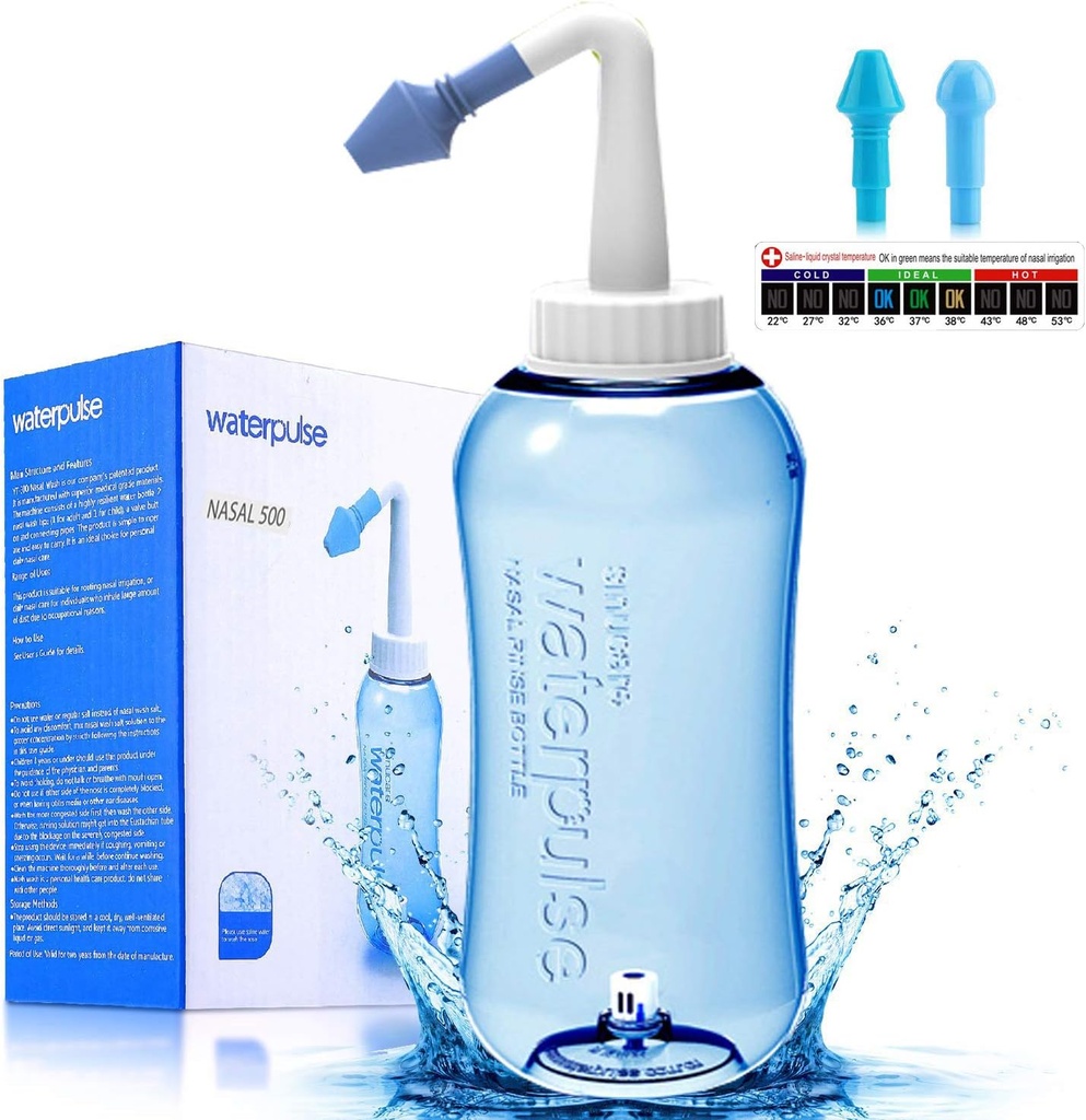Darate Neti Pot Sinus Rinse Bottle, Nose Wash Cleaner Pressure Rinse Nasal Irrigation for Adult & Kid BPA Free with Sticker Thermometer (500ML)
