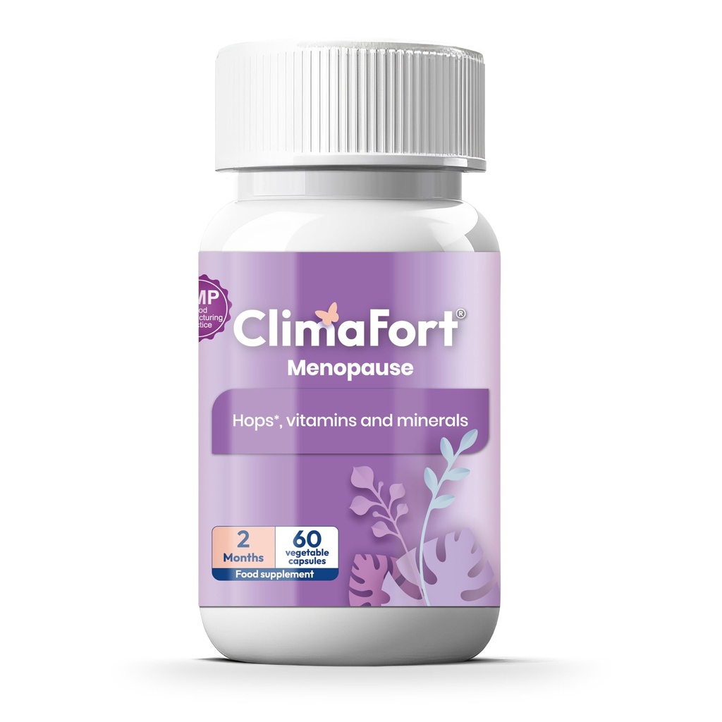 Climafort 60 Day Supply Measures 124; Menopause Relief Pills Measures 124; Natural Relief for Hot Flashs, Night Sweats, Mood Swings & Hood Balance Measures 124; Humle, Vitamin, og mineraler Measures 124; 1 Capsule Daily
