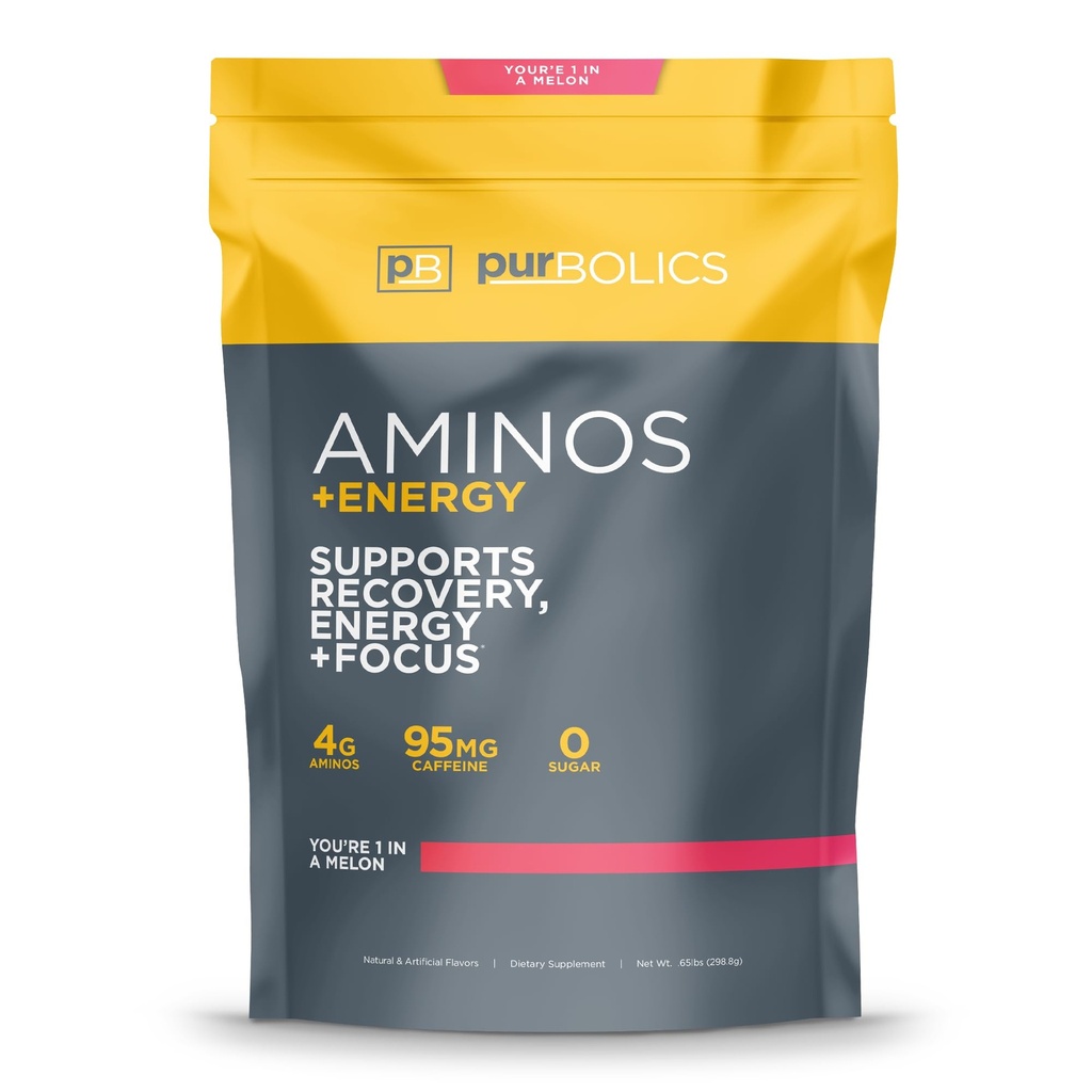 Purbolics Aminos + Energy Measures 124; Understøtter Inddrivelse, Energi & Focus Measures 124; 95mg af Koffein, 0 Sukker & 60 Servering (Du er 1 i A Melon)