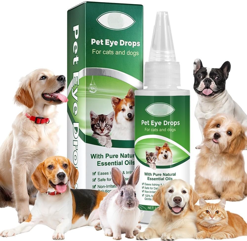 AIQIUSHA Hund Eye Drops 60ML for alle dyr øje vask, Hjælper Relieve Pink Eye & Allergy Symptomer, Øger kløende & irritation, med Pure Natural Essential Olies 100% Natural, Safe, Gentle og Non- Toxic