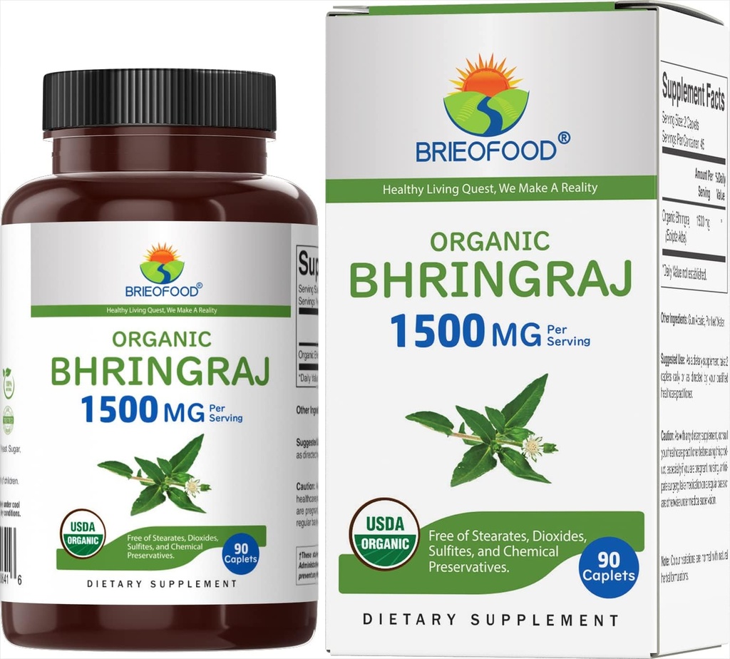 Brieofood Organic Bhringraj 1500mg, 45 Servering, Vegetarisk, Gluten Free, 90 Vegetariske tabletter