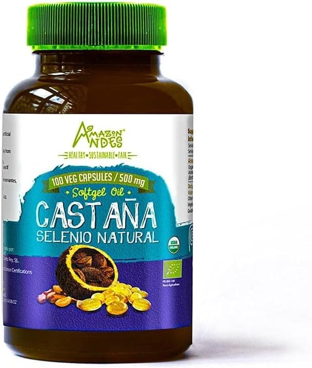 Andes Brasilien Nuts Oil Capsules - Rich Source of Selenium & Zink - Recap Hormonal Effect - Vegan, Non- GMO, Gluten- Free & Fairly Traded - 100 Softgel Pills (500mg) - USDA Certified - Made in Peru