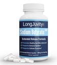 LongJuvity Natriumbutyrate supplement (300mg) - naturligt sour postbiotisk - Optimal Gut Health & Leaky Gut reparation - Postbiotiske korte kæde fede syre, Lab testet (120 udvidet frigivelse Caps)