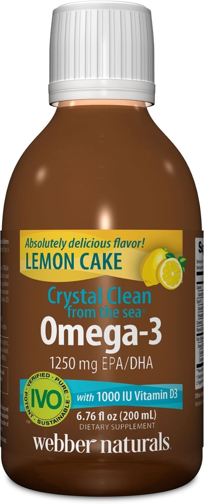 Webber Naturals Crystal Clean fra havet Omega-3 med vitamin D3, Lemon kage, 6.67 Fluid Ounce