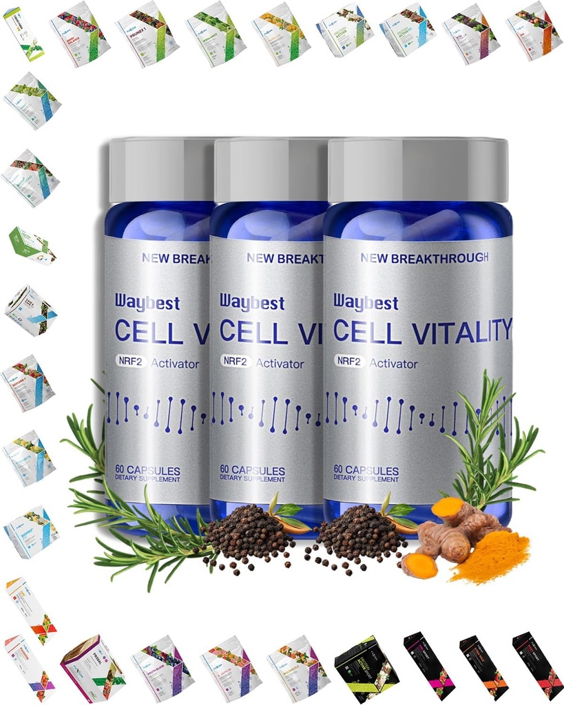 Oxidativ stress Relief Formel ved Waybest Cell Vitality NRF2 Activator (180 Vegan Kapsler), Nutritional Antioxidant Anti- Aging Health Kosttilskud, Blend af 5 Naturlige Herbal Phytonutrients Ingredienser
