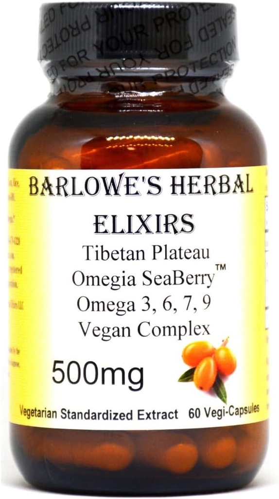 Barlowe 's Herbal Elixirs Omegia Seaberry ™ - 124; Sea Buckthorn - 124; Complete Omega 3, 6, 7, 9 Fedtsyrer - 124; 500mg Per Capsule - 124; 60 Veggie - kapsler - 124; Glaskolbe - 124; Stearate Free