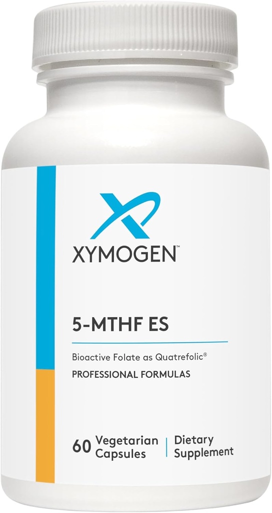 XYMOGEN 5- MTHF ES - 17,000 mcg DFE - Bioactive Folate Supplement as Quatrestolisk - Mood, Cardiovaskulær + Methylation Support - Vitamin B methylfolat som L methylfolat (60 kapsler)