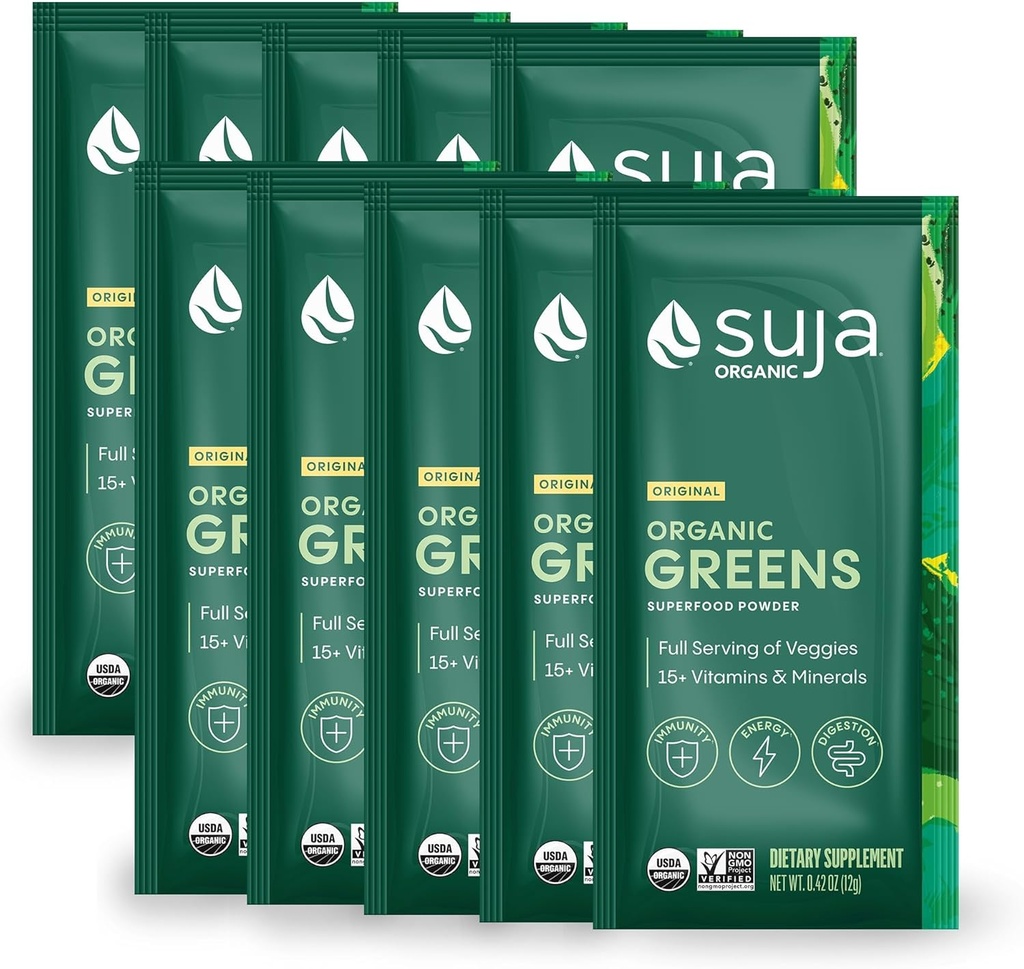 Suja Organic Green Powder Probiotic Blend, Spirulina, Daily Superfood Drink eller Smoothie Mix til immunforsvar, fordøjelse, & energi, Vegan, Gluten Free, Non GMO, 10 Servere