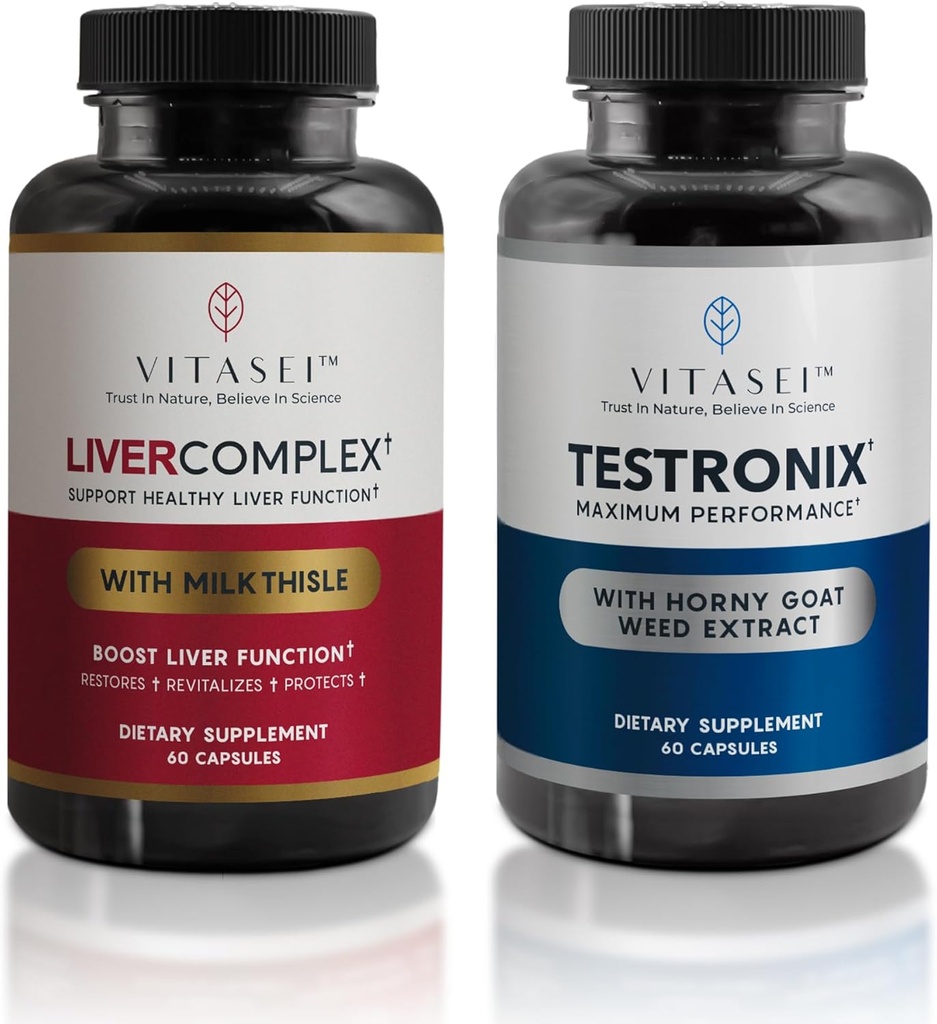 VITASEI Lever Rengøring Detox & Reparation, Lever komplekse kapsler til kvinder og mænd (60 kapsler) + Testronix booster til mænd (60 kapsler)