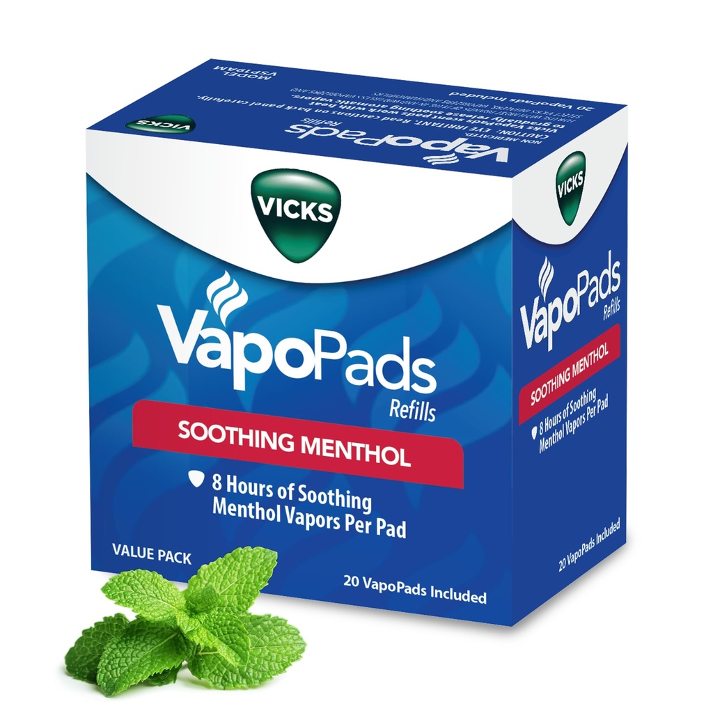 Vicks VapoPads Original Menthol stift - Vapor Pads Refill for Vicks Humanifiers og Steam Inhalers, Scent Pads for Congestion og Cough Relief, 20- Pack, Box Color May Vary