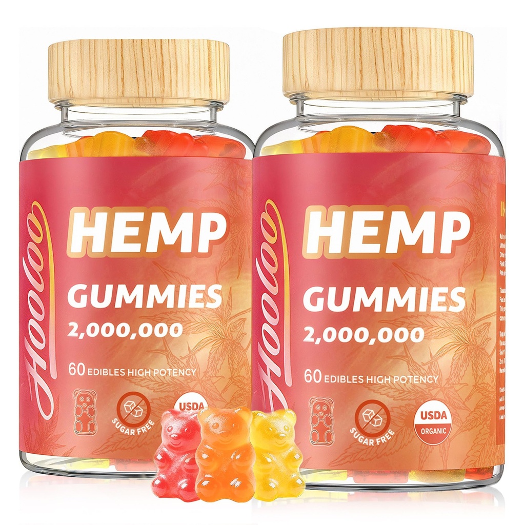 HOOLOO Hamp Gummies for Voksen - High Potency 2,000,000MG, 100% Natural Pure Organic Sugar Free Fruity Hamp Gummies, Lavet i USA