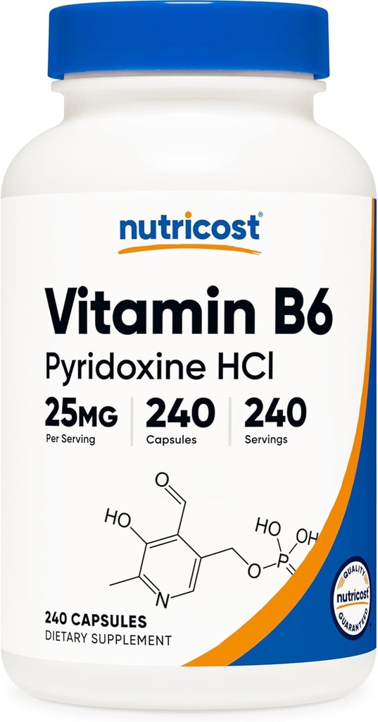 Nutricost Vitamin B6 (Pyridoxin HCl) 25mg, 240 Kapsler - Non- GMO, Gluten Free and Vegetarian Friendly