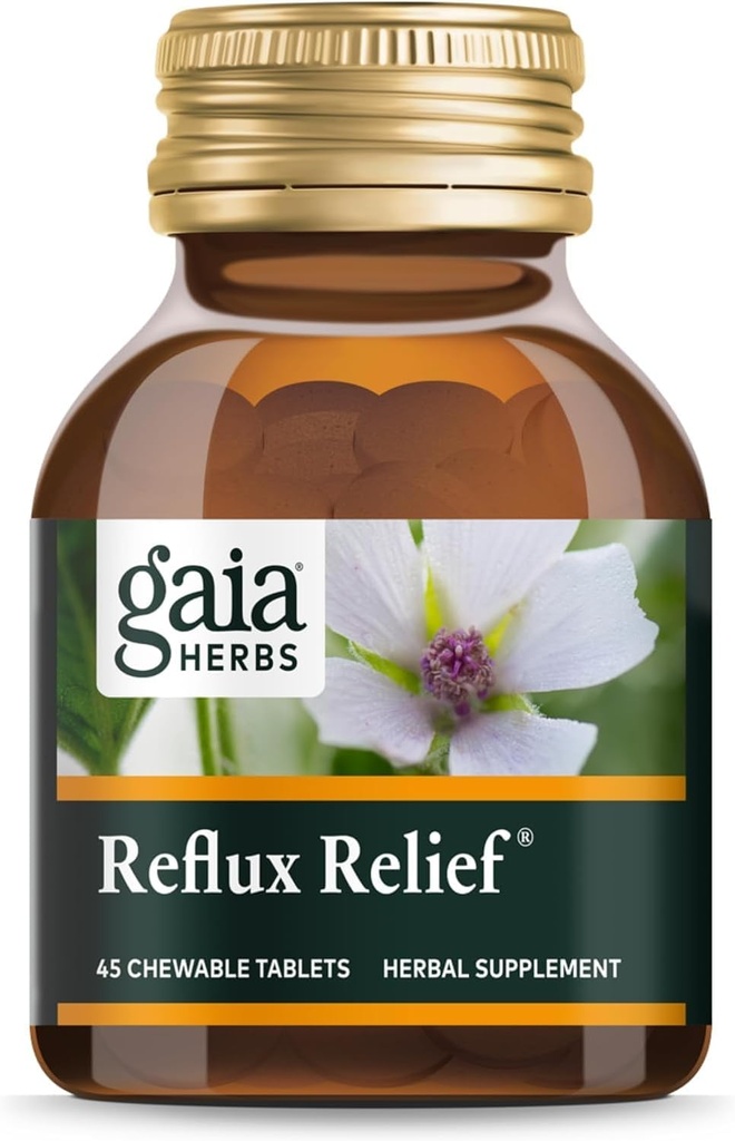 Gaia Urter Reflux Relief - med Marshmallow Root, Kamille, Aloe, Lakrids, og Høj Mallow - Hjælper med Lejlighedsvis Heartburn og Relieve fordøjelsesbesvær - 45 tyggetabletter (45-dages forsyning)