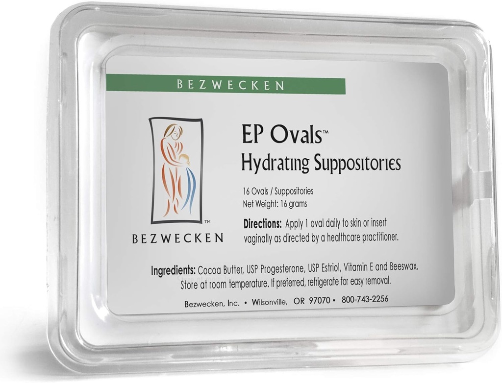 Bezwecken E.P. Ovaler - 16 ovale suppositorier - Professionelt formeret til at legitimere vaginal tørhed hos menopausale kvinder - Unique Blend of Progesteron & Estriol - Natural vaginal smøremiddel