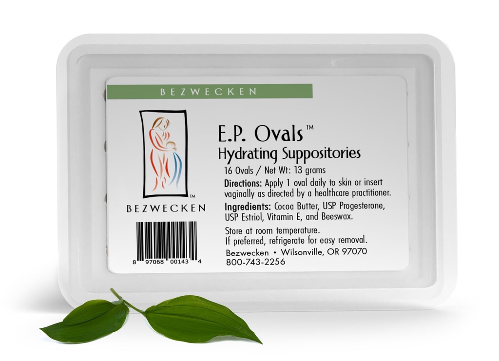 Bezwecken E.P. Ovaler - 16 ovale suppositorier - Professionelt formeret til at legitimere vaginal tørhed hos menopausale kvinder - Unique Blend of Progesteron & Estriol - Natural vaginal smøremiddel