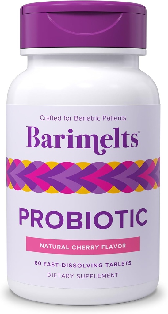 Barimelts Probiotic, 5 Millioner CFU - 60 Fast- Opløsning Tablets (2-måneds Tilgang) - Sugar- Gratis Probiotika til kvinder, Support Gut Sundhed efter Bariatrical Kirurgi, Natural Cherry Flavor