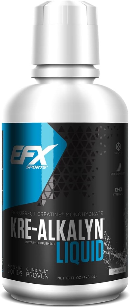 EFX Sport Kre- Alkalyn Creatin, flydende koncentrat, PH- Korrekt Creatin monohydrat, Multi- Patenteret formel, Gain Styrke, Build Muscle & Enhance Performance (63 Serveringer, Unflavored)