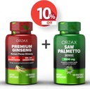 ORZAX Ginseng, 30% Ginsenosides 120 Vegaserbare kapsler og Saw Palmetto 2000 mg 120 Vegetabilske kapsler, Bundle