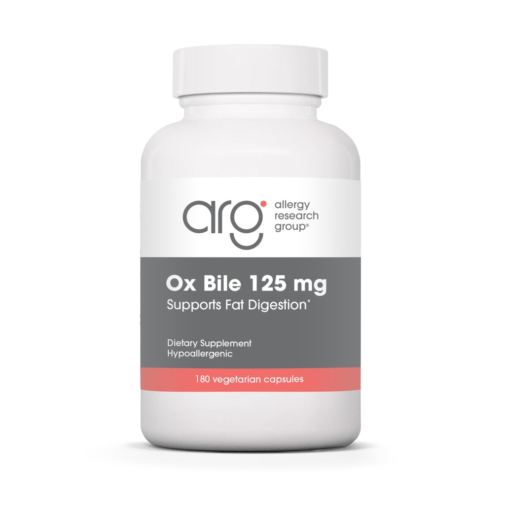 Allergy Research Group Ox Bile 125 mg - Ox Bile Kosttilskud til galdeblære, fordøjelsesenzymer til lever, fedt fordøjelse støtte, til mænd og kvinder, Hypoallergen Formel - 180 Vegicaps