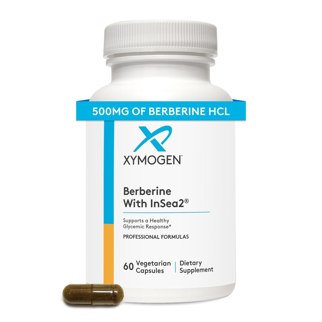 XYMOGEN Berberine med InSea2 - Berberine Supplement 500mg - Daily Metabolic Support Supplement - Wildcrafted Brown Seaweed Polyphenoler - Support Wellness & fordøjelsesbalance (60 kapsler)