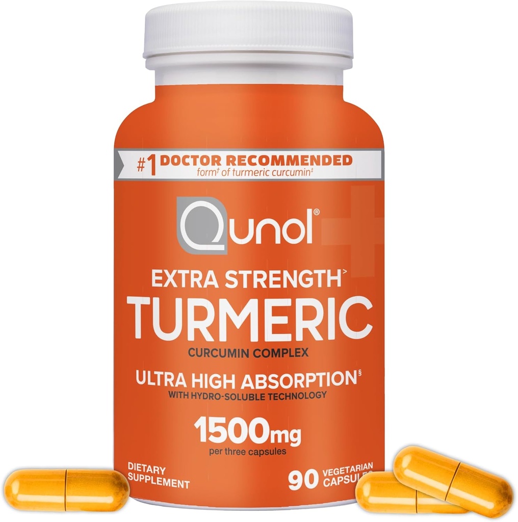 Gurkemeje Curcumin Kapsler, Qunol med Ultra High Absorption 1500mg, fælles støtte, Kosttilskud, Ekstra Styrke, 90 Vegetariske Kapsler