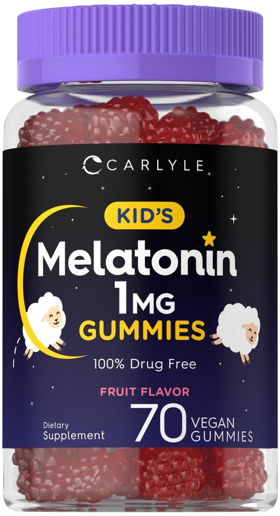 Carlyle Kids Melatonin Gummies Б124; 1 mg 70 Greve Б124; Fruit Flavor Gummy Б124; Vegan, Non- GMO, Gluten Free