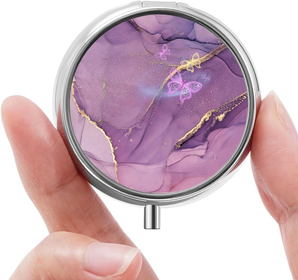 Mini Pill Box, Lille Pill Box, Bærbar Pill Box, Cute Pill Organizer til Vitaminer, Medicin, Fiskeolie og Kosttilskud (Purple Marble)