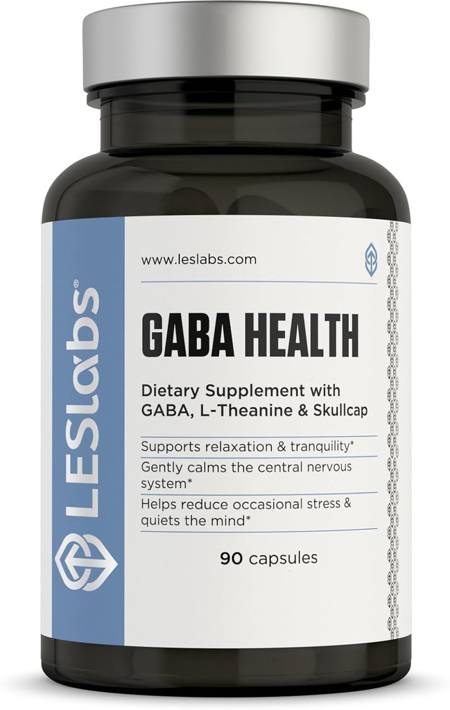 LES Labs GABA sundhed - rolig sind og afspænding, stress relief, Neurotransmitter Support & Deep Sleep - GABA, Taurine, Passionflower, Skullcap, L- Theanine & Magnesium - Non-GMO supplement - 90 Kapsler
