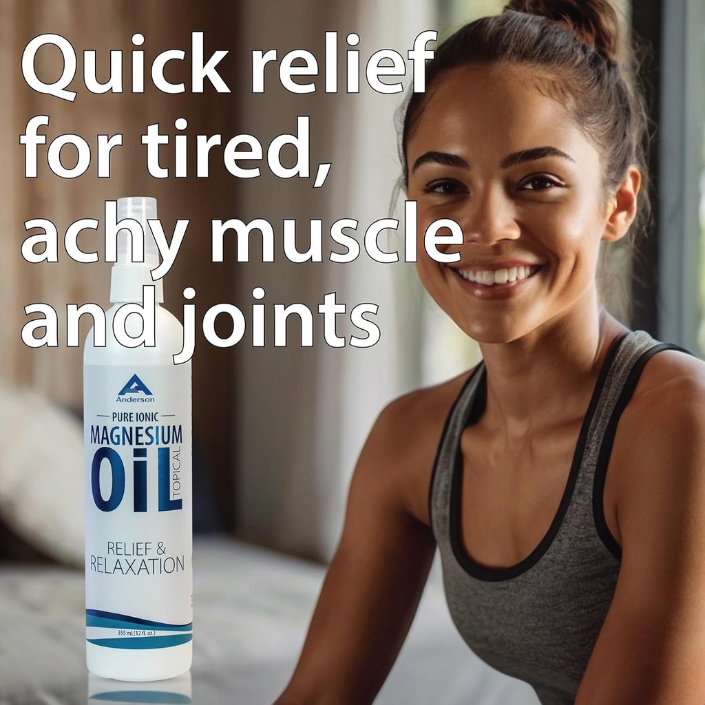 Anderson Magnesium Oil Spray for Relief and Relaxation - 124; 12oz Flaske - 124; Topisk Ionic Magnesium - 124; Fremmer Afslapning, Relief fra Muskelkramper - 124; Fremstillet i USA