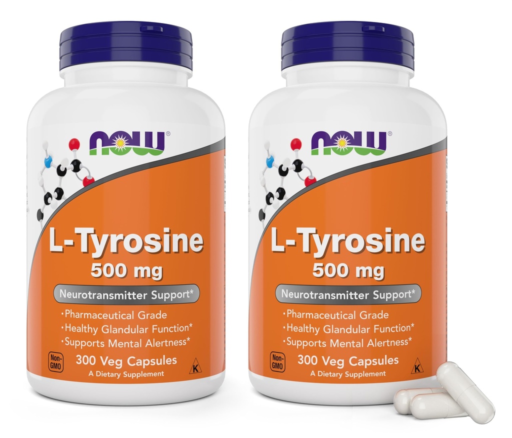 Nu fødevarer L- Tyrosine 500mg, 300 kapsler - Ikke GMO - Understøtter Mental Alertness - 500 mg Caps - Gratis form supplement
