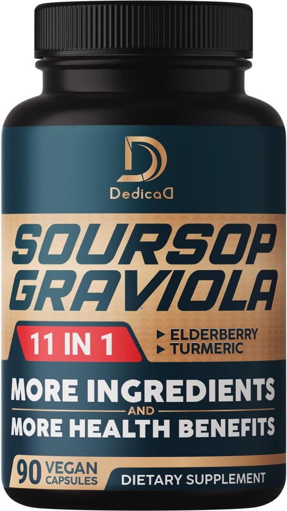 Soursop Graviola Kapsler - 3 Måneders Tilgang - 9450mg Per Servering - 11 Urter Elderberry, Gurkemeje Curcumin, Ingefær Rod, Mælk Thistle - Mood, Mind, Krop & Immunforsvar - 90 Veganske Kapsler