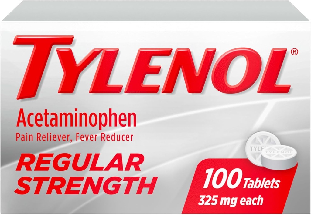 Tylenol Regelmæssige styrketabletter med 325 mg Acetaminophen, Feber Reducer & Pain Reliever for Hovedpine, Backache, Muskelache, Fælles Smerte & Menstruelle kramper, 100 ct