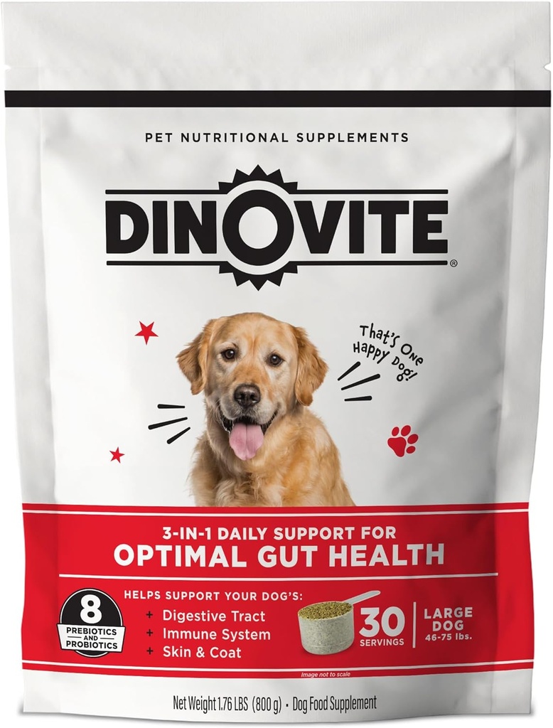 Dinovite Probiotisk supplement til hunde - Omega 3 - Hot Spot Relief - Hud & Coat Supplement - 30 dages levering (30 dages levering, Store Hunde (45 + lbs))