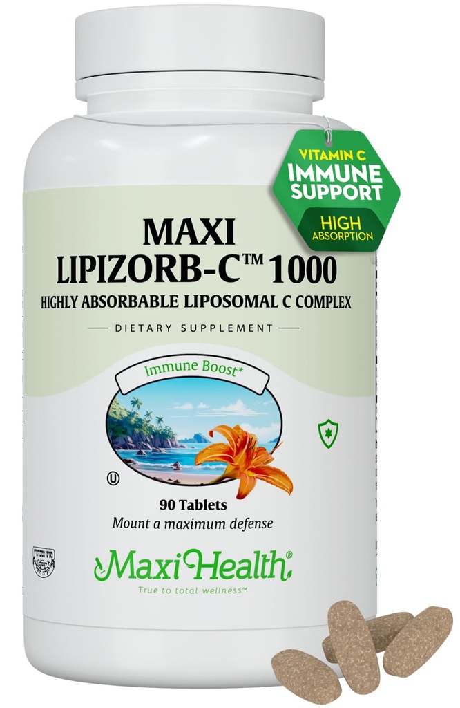 Maxi Health Liposomal Vitamin C 1000mg tabletter med fordøjelsesblend, stærkt Absorbable højdosis Vitamin C, ikke GMO Kosher Vegetar Doctor- Formuleret immunforsvar supplement (90 Tæl)